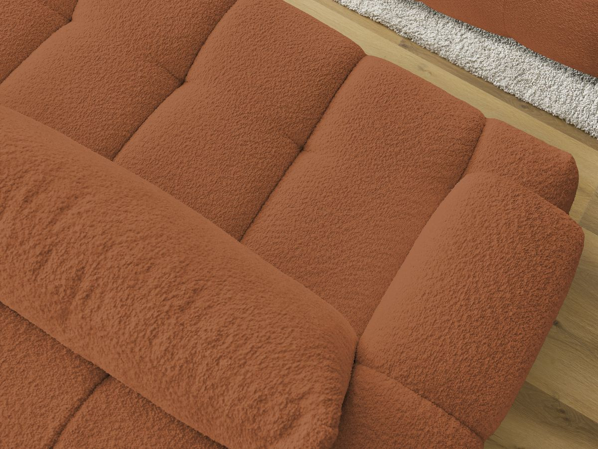 Bobochic Fuji Schlafsofa 3-Sitzer mit Bettkasten und Pouf Bouclé-Stoff Orange