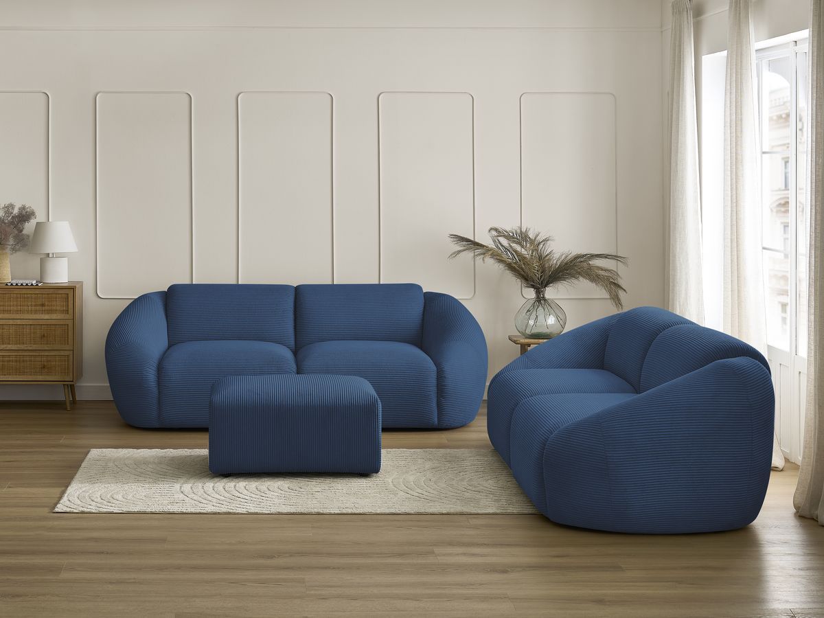 Bobochic Tina Sofa 6-Sitzer mit Pouf Cordsamt Dunkelblau