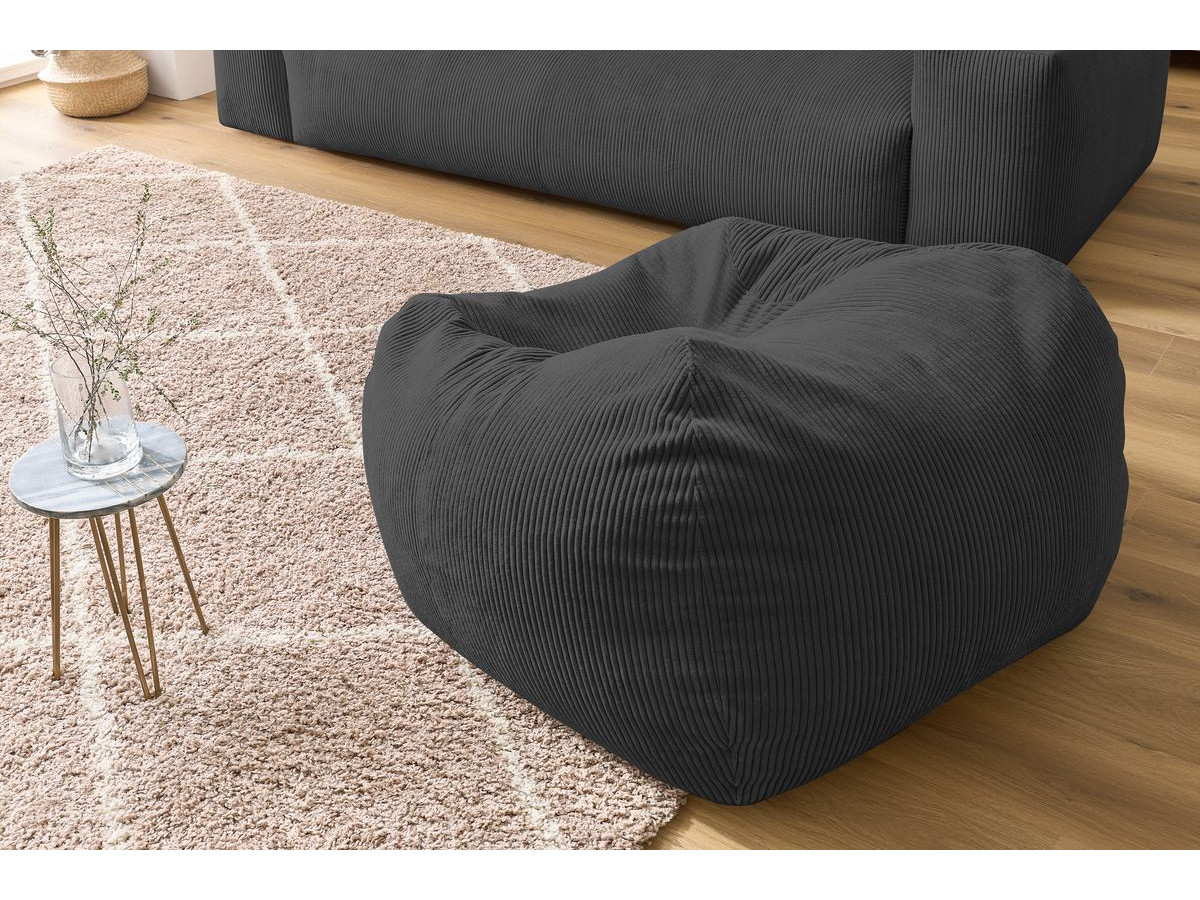 Bobochic Voltaire Sofa 4-Sitzer mit Pouf 280 × 124 cm Cordsamt Dunkelgrau