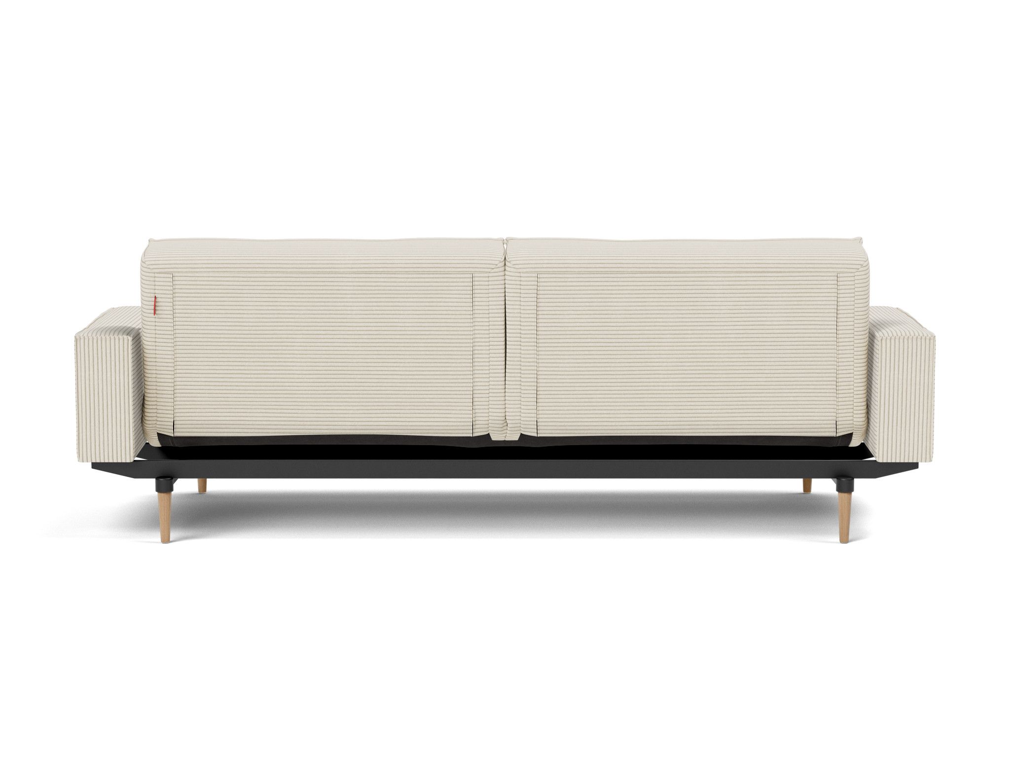Schlafsofa Splitback mit Armlehnen Kord Corduroy 594-Ivory Beine Styletto Eiche hell