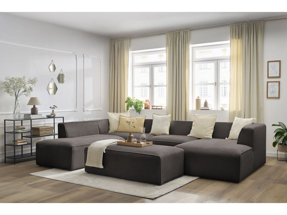 Bobochic Megeve Wohnlandschaft mit Pouf Cordsamt Braun Ecke rechts