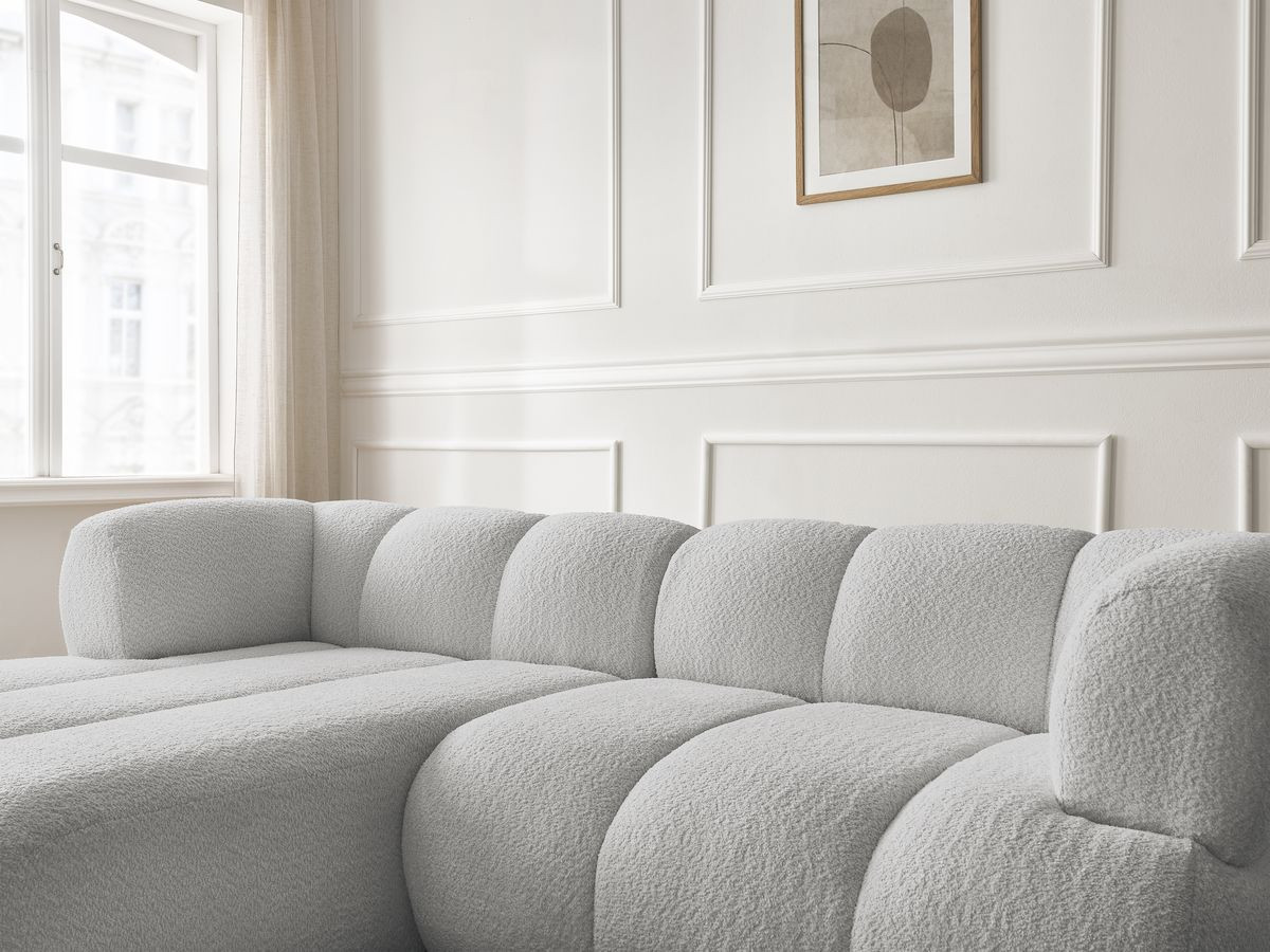 Bobochic Pamira Ecksofa mit Pouf Bouclé-Stoff Hellgrau Ecke links