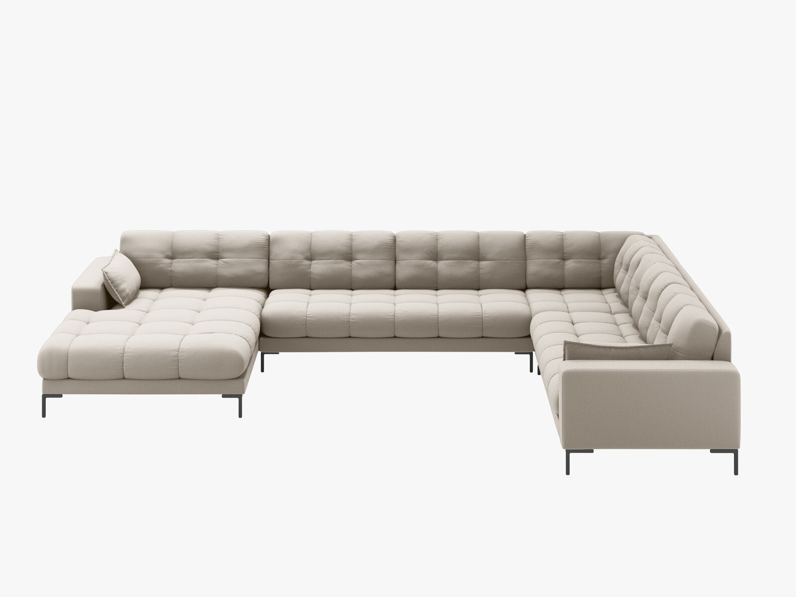 Micadoni Wohnlandschaft Mamaia 7-Sitzer Rechts Strukturierter Stoff Neve Beige schwarze Beine