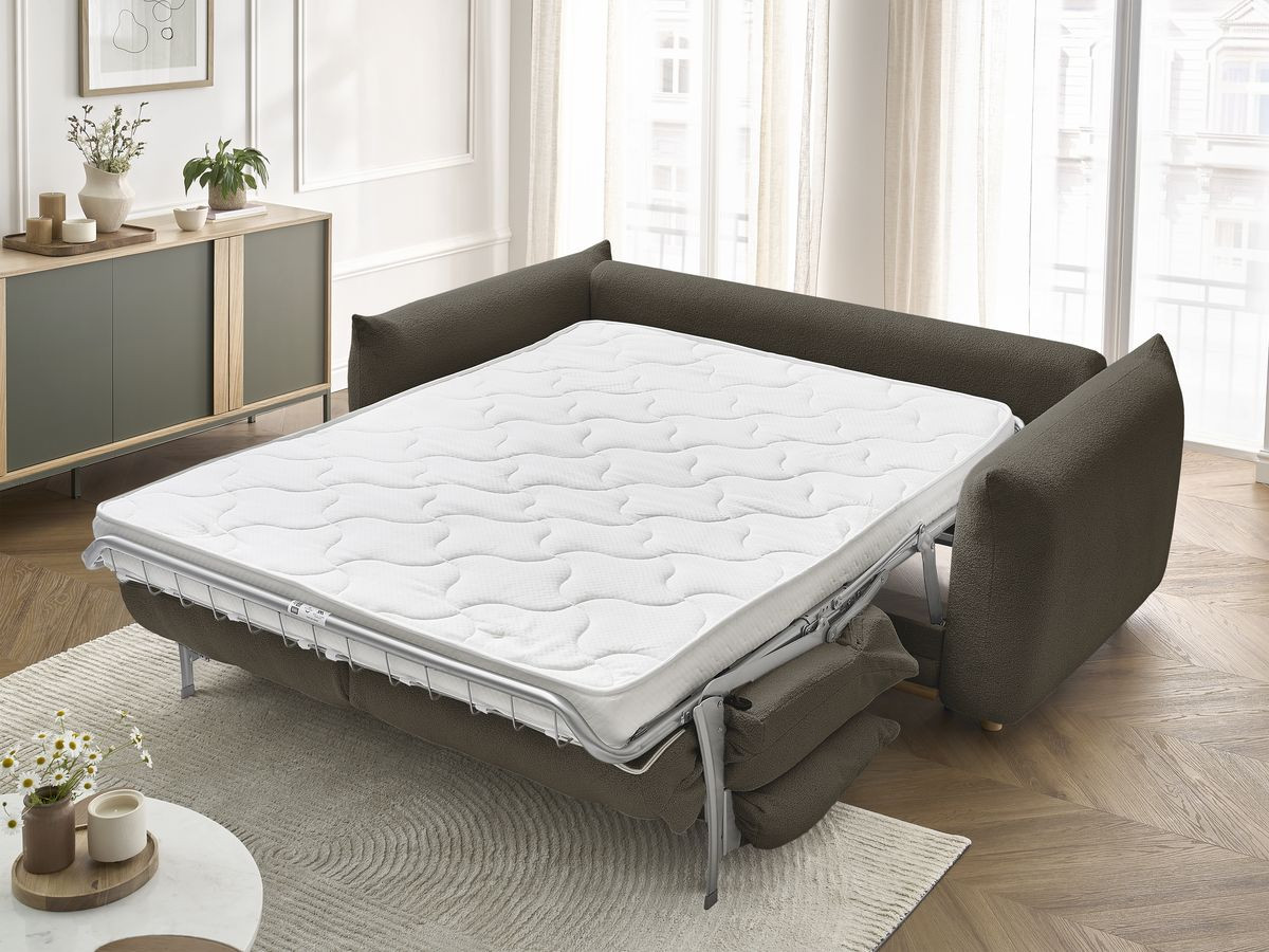 Bobochic Ernest Schlafsofa 3-Sitzer, Liegefläche 190 × 140 / 160 cm Bouclé-Stoff Braun, Liegefläche 140 × 190 cm