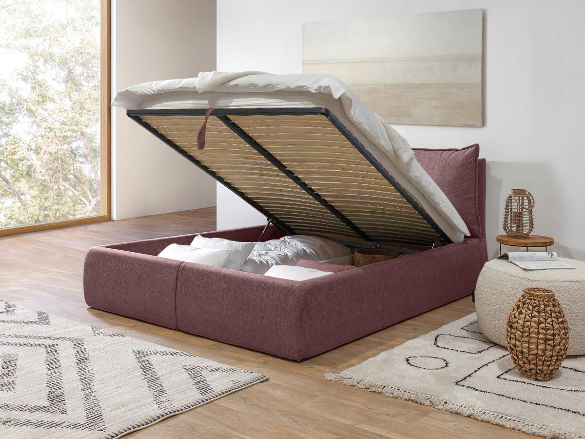 Bobochic Garance Polsterbett mit Bettkasten Stoff Rosa, Liegefläche 180 × 200 cm