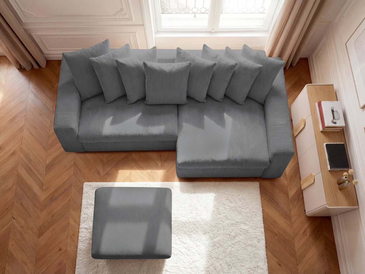 Bobochic Enore Ecksofa mit Pouf Cordsamt Dunkelgrau Ecke rechts