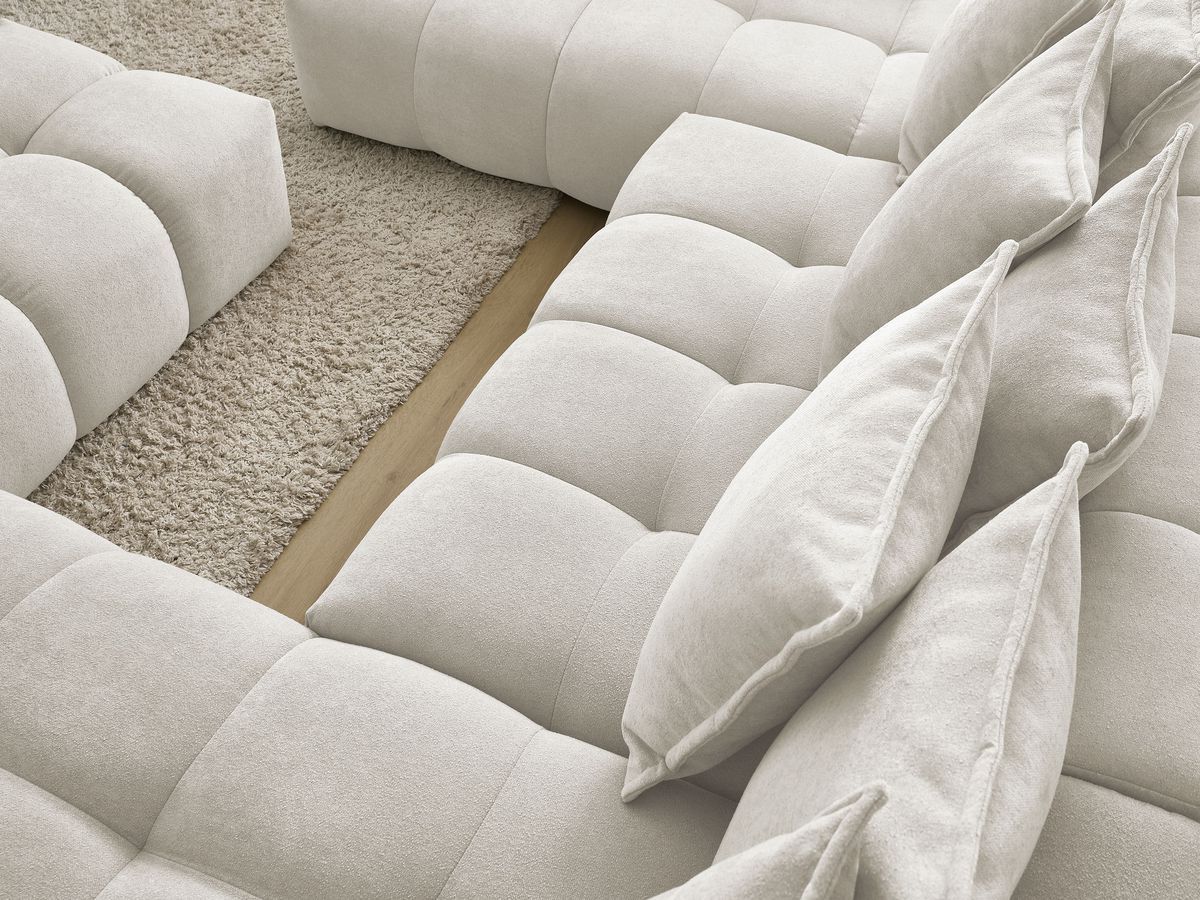 Bobochic Everest Wohnlandschaft mit Pouf, 14 Kissen Strukturstoff Weiß Ecke rechts