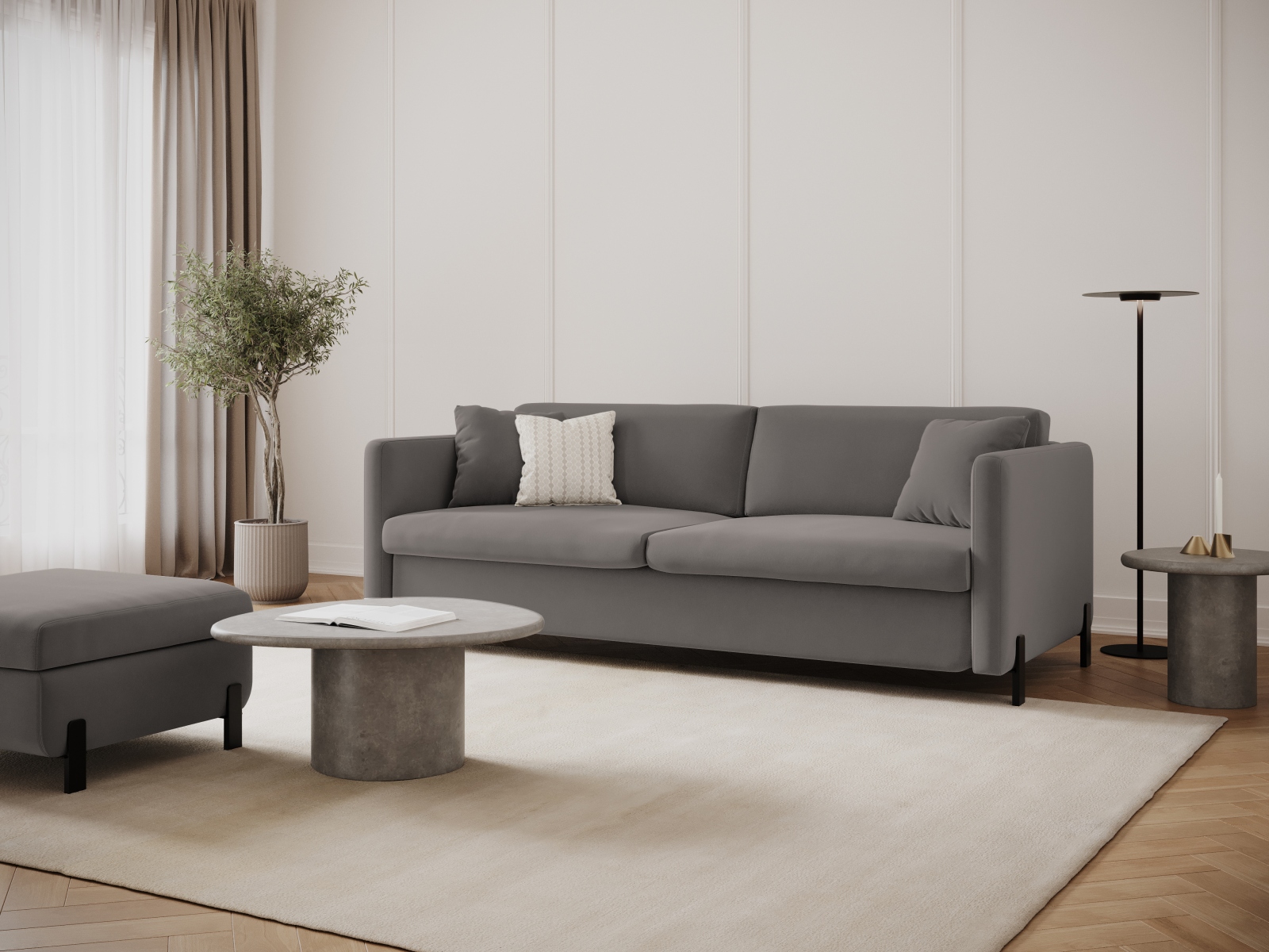 Micadoni Schlafsofa Gloria 2-Sitzer Samt Grau 205x140