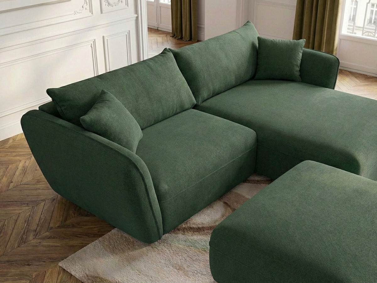 Bobochic Luigi Ecksofa mit Pouf Strukturstoff Grün Ecke rechts