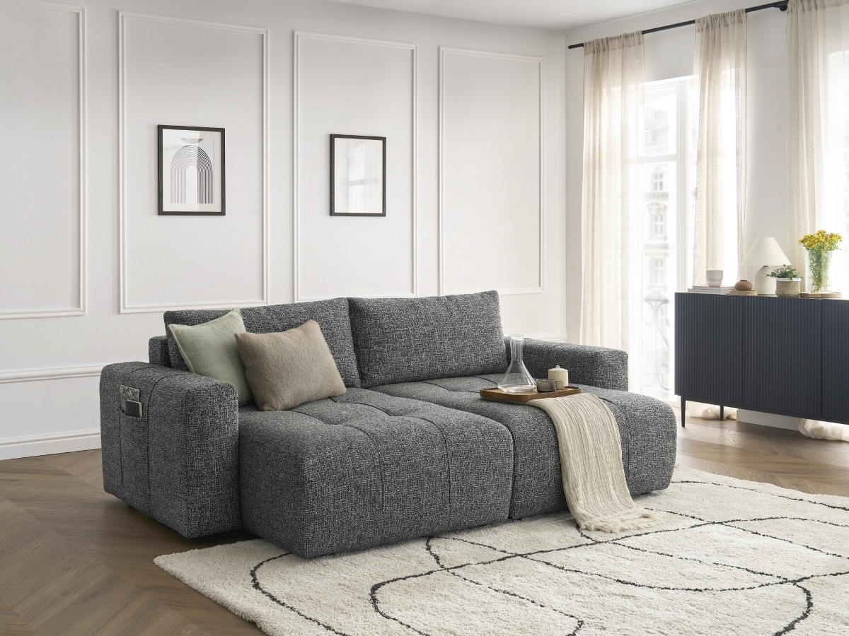 Bobochic Arsene Sofa 4-Sitzer Melange-Stoff Dunkelgrau