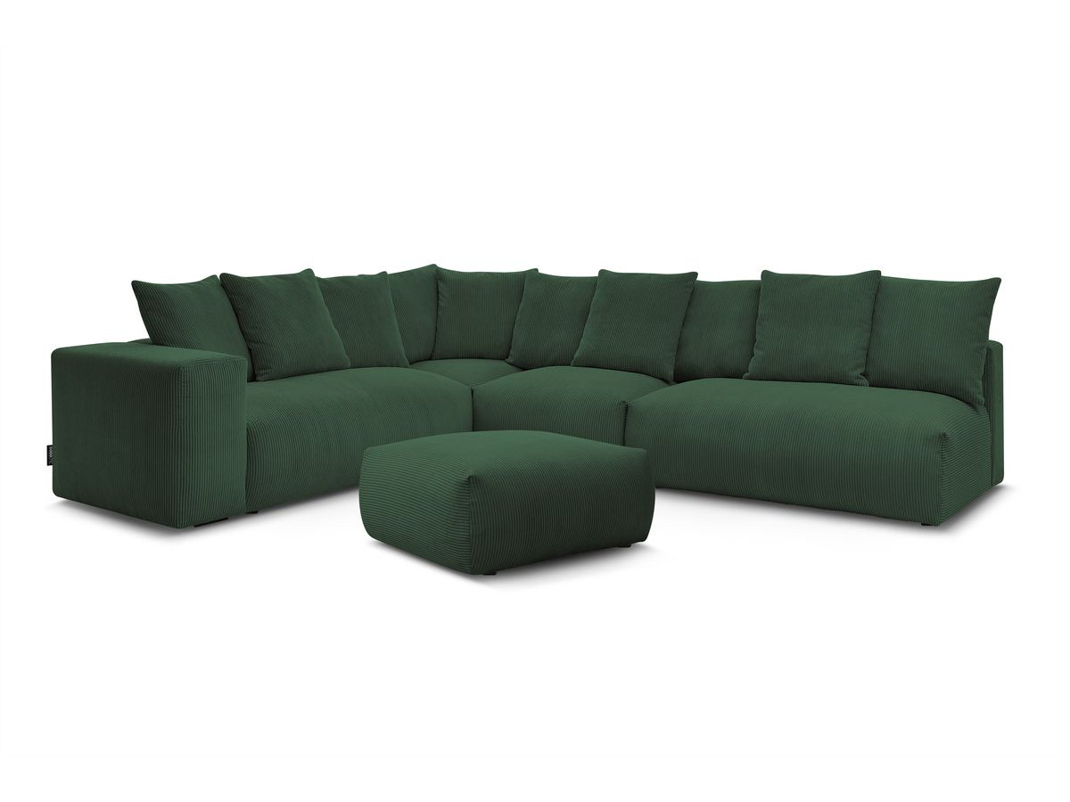 Bobochic Voltaire Ecksofa mit Pouf 322 × 268 cm Cordsamt Grün Ecke links