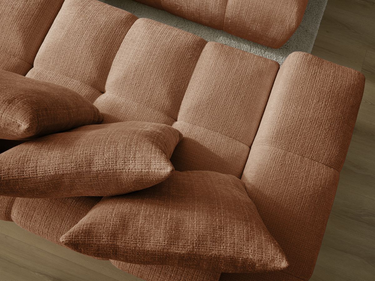Bobochic Anakin Sofa 3-Sitzer mit Pouf, 6 Kissen Strukturstoff Orange