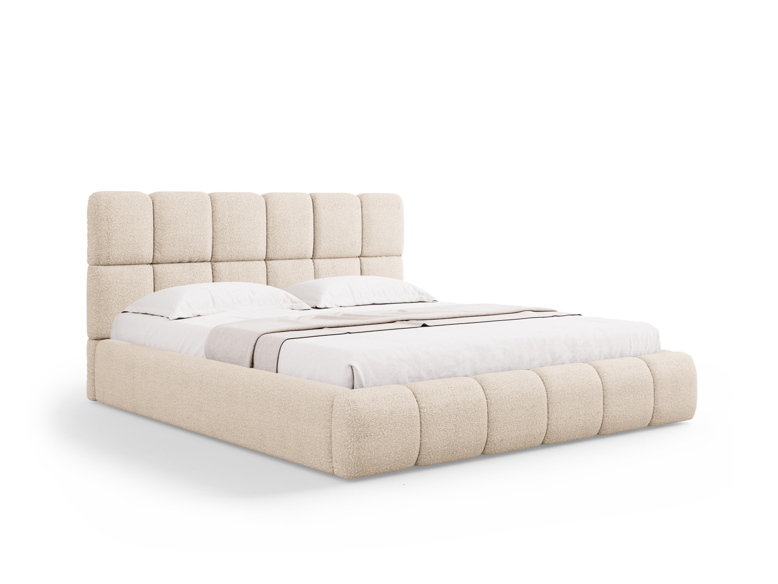 Micadoni Stauraumbett mit Kopfteil Bellis Boucle Baloo Beige 140x200