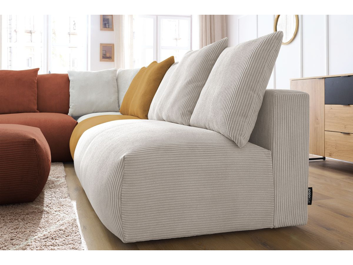 Bobochic Voltaire Ecksofa mit Pouf 322 × 268 cm Cordsamt Mehrfarbig Ecke links