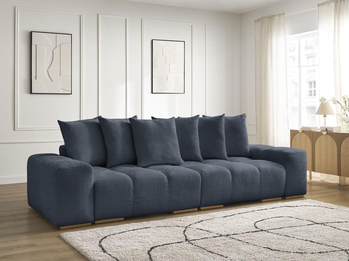 Bobochic Anakin Schlafsofa 3-Sitzer mit Bettkasten, 6 Kissen Strukturstoff Dunkelblau