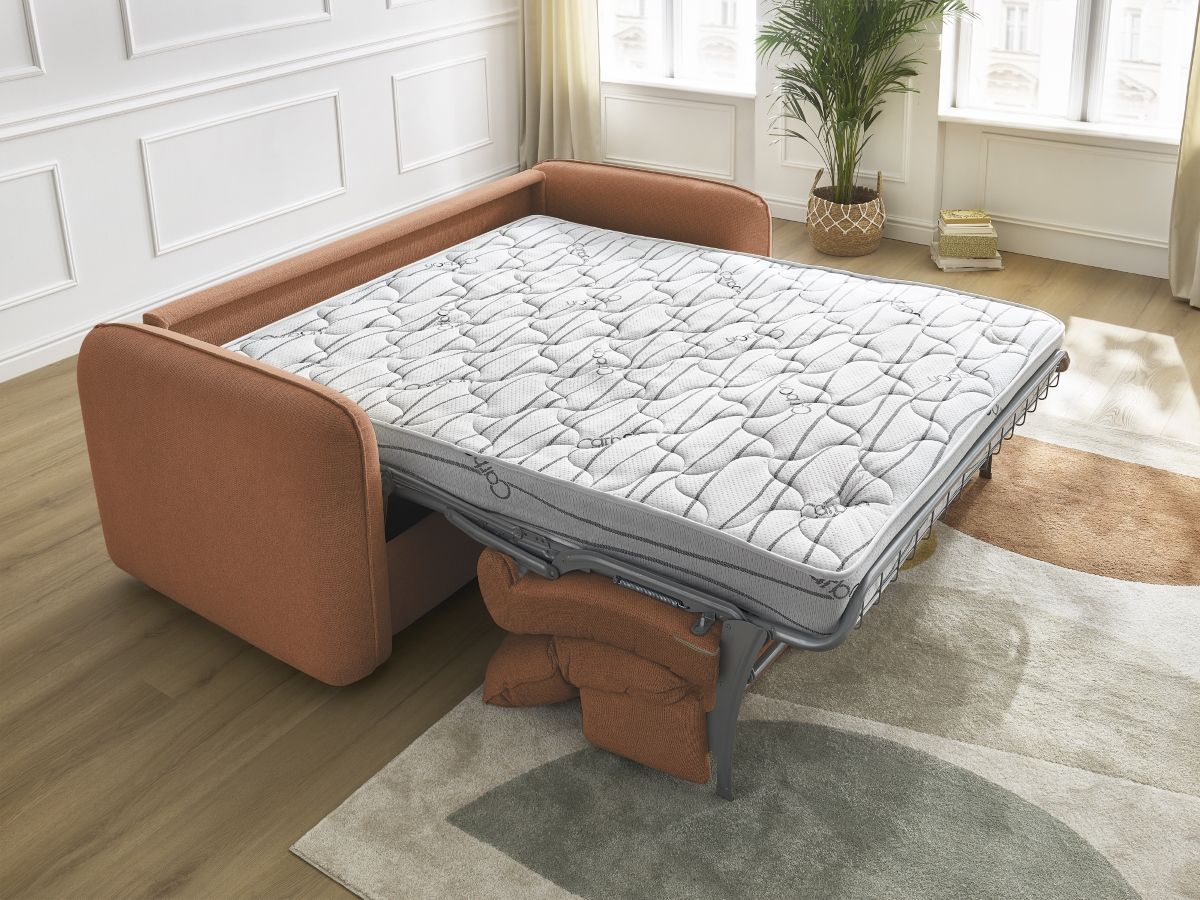 Bobochic Achille Schlafsofa 3-Sitzer Melange-Stoff Orange, Liegefläche 160 × 200 cm