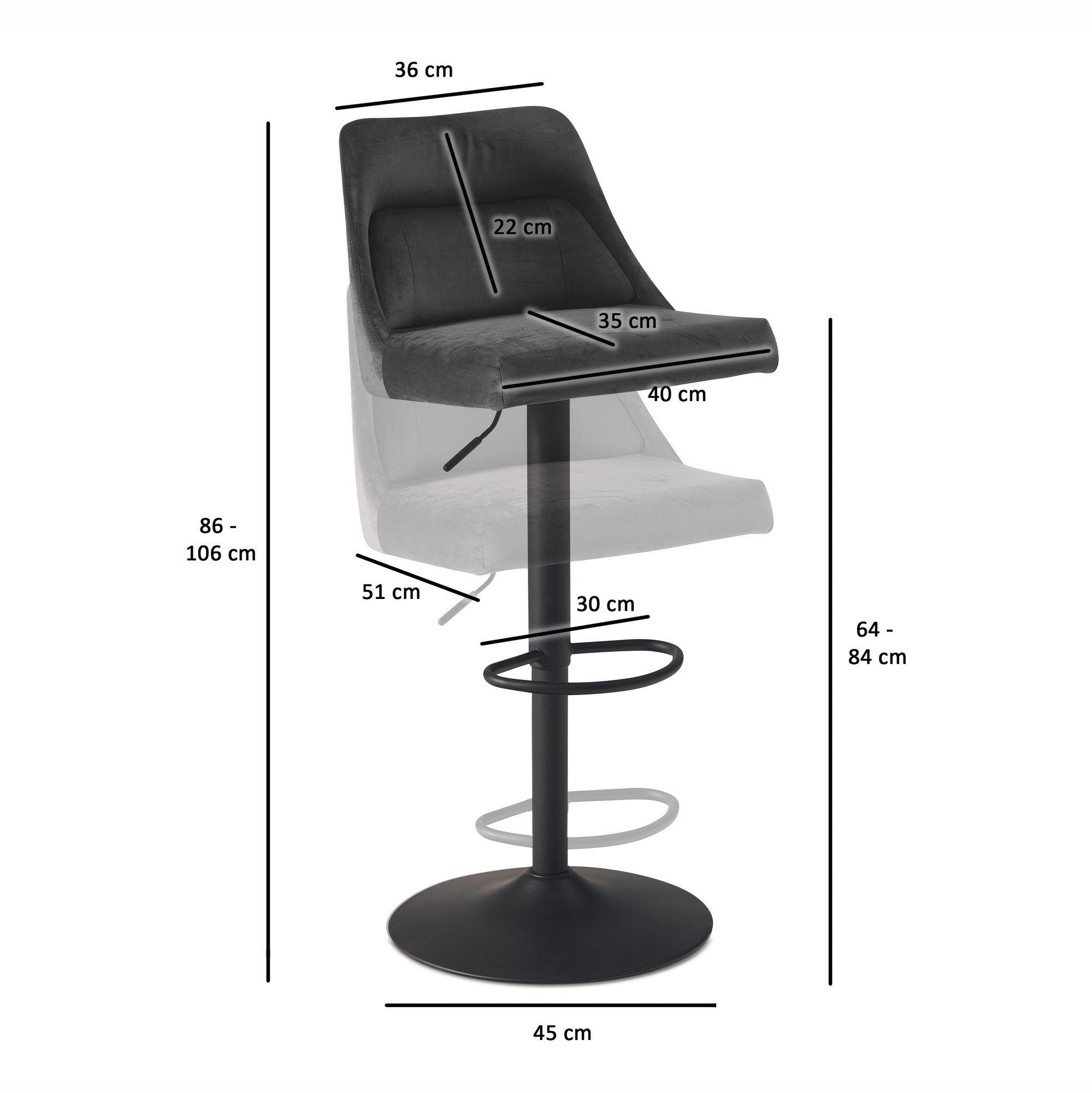 Barhocker Rypefjord Samt Grau Tiefe 51 cm