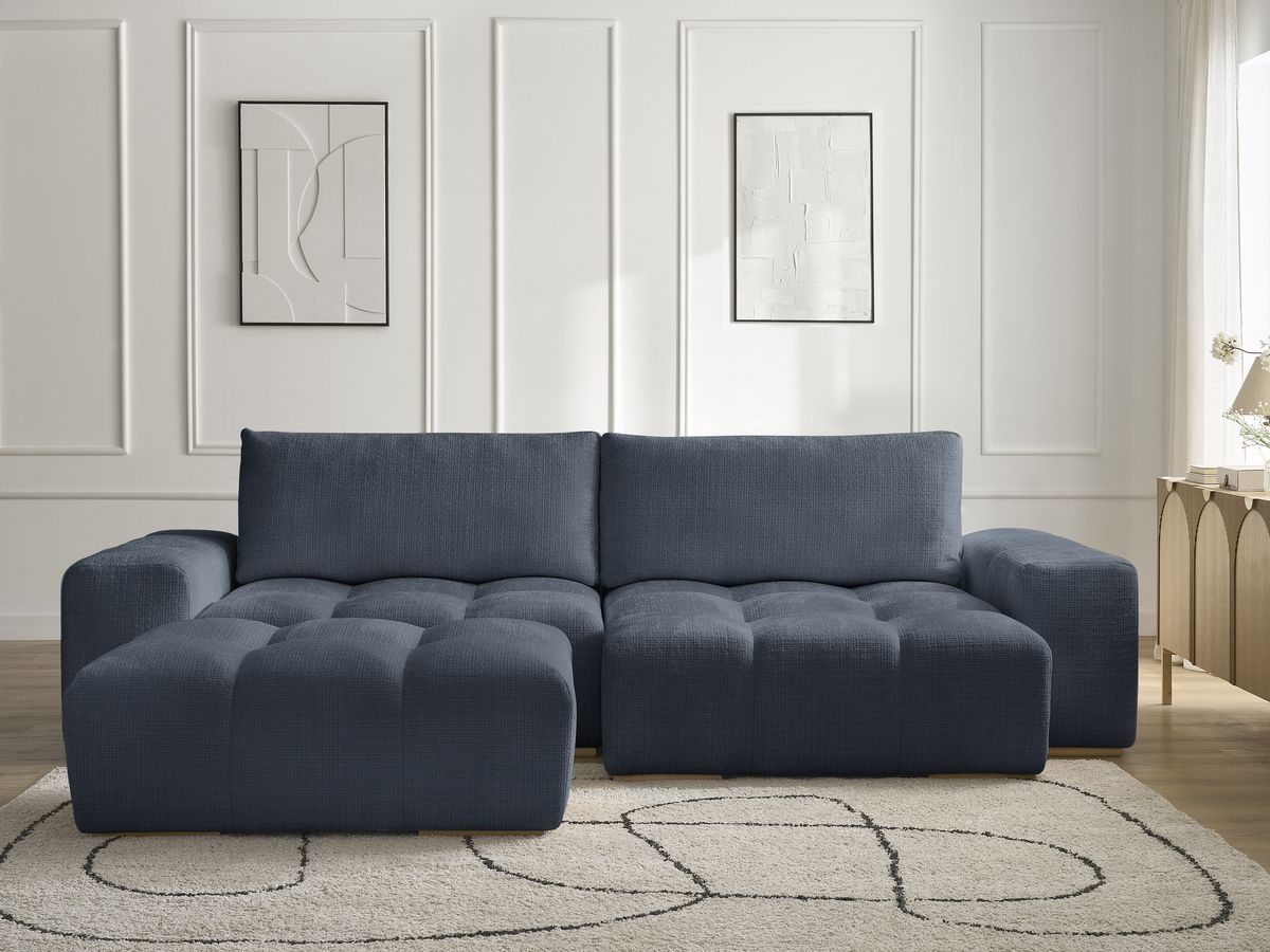 Bobochic Anakin Ecksofa mit Pouf, 2 Kissen Strukturstoff Dunkelblau