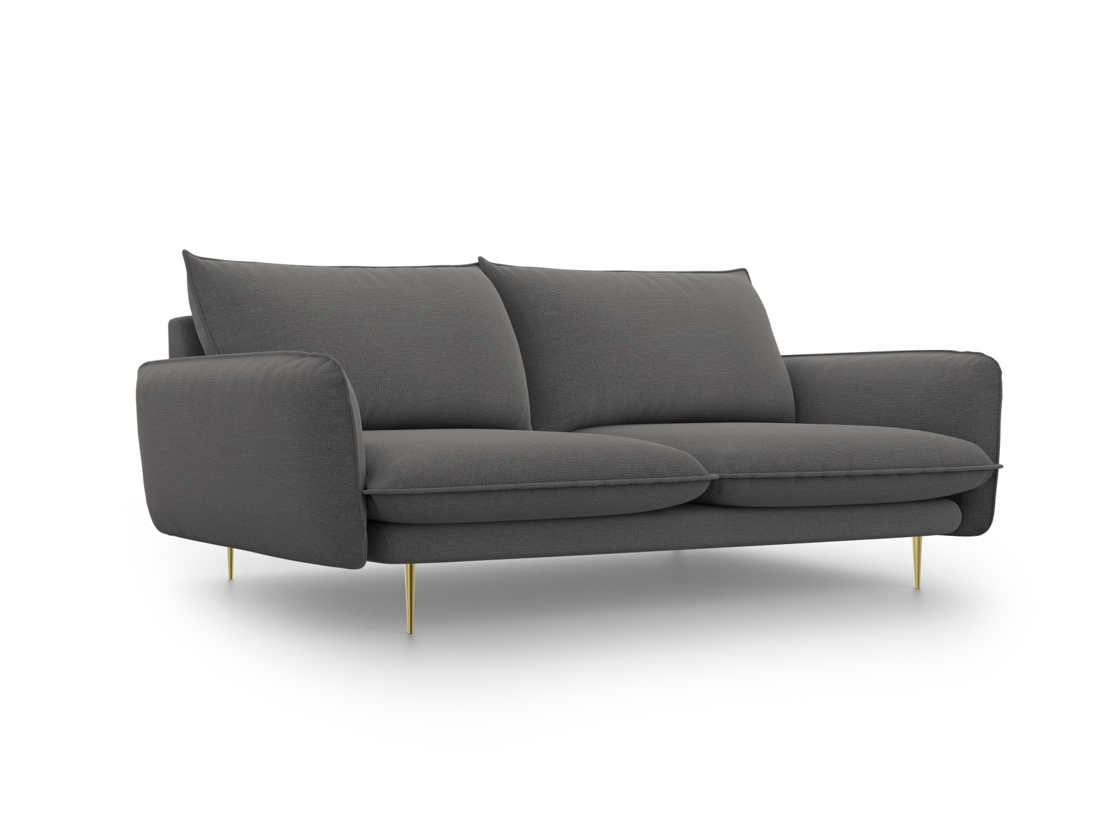 Cosmopolitan Design Sofa Vienna 3-Sitzer Strukturierter Stoff Positano Dunkelgrau Melange Beine Gold