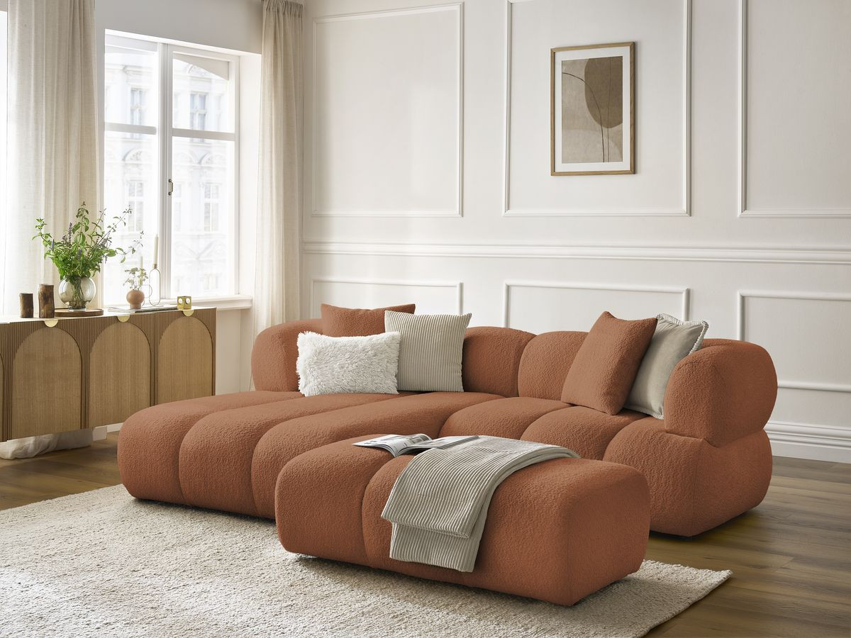 Bobochic Pamira Ecksofa mit Pouf Bouclé-Stoff Orange Ecke links