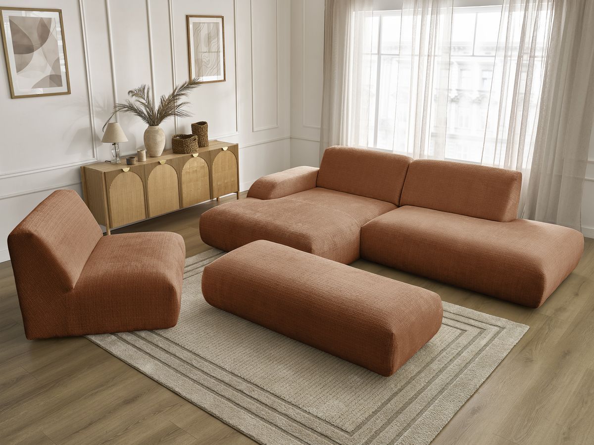 Bobochic Sirius Ecksofa mit Pouf 405 × 170 cm Strukturstoff Orange Ecke links