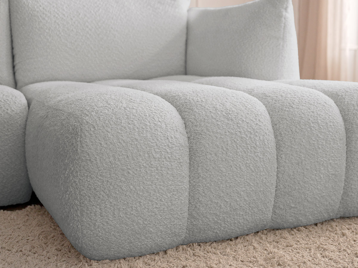 Bobochic Azra Ecksofa mit Pouf 319 × 178 cm Bouclé-Stoff Hellgrau Ecke rechts