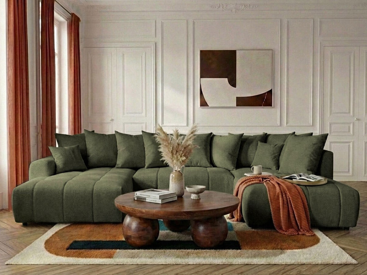 Bobochic Roxelane Wohnlandschaft Melange-Stoff Grün Ecke links