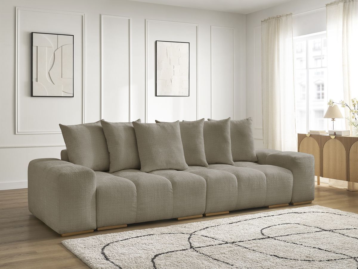Bobochic Anakin Sofa 3-Sitzer, 6 Kissen Strukturstoff Taupe