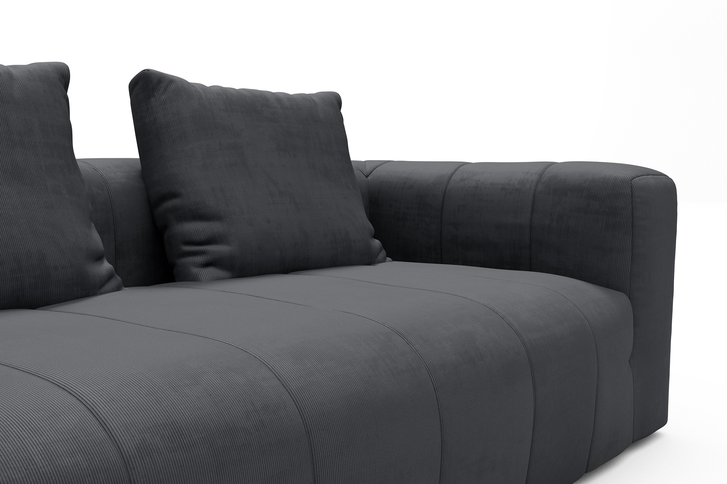 Ecksofa Hugo 2,5-Sitzer Armlehne rechts mit Chaiselongue Cordufine-Slate-Grey