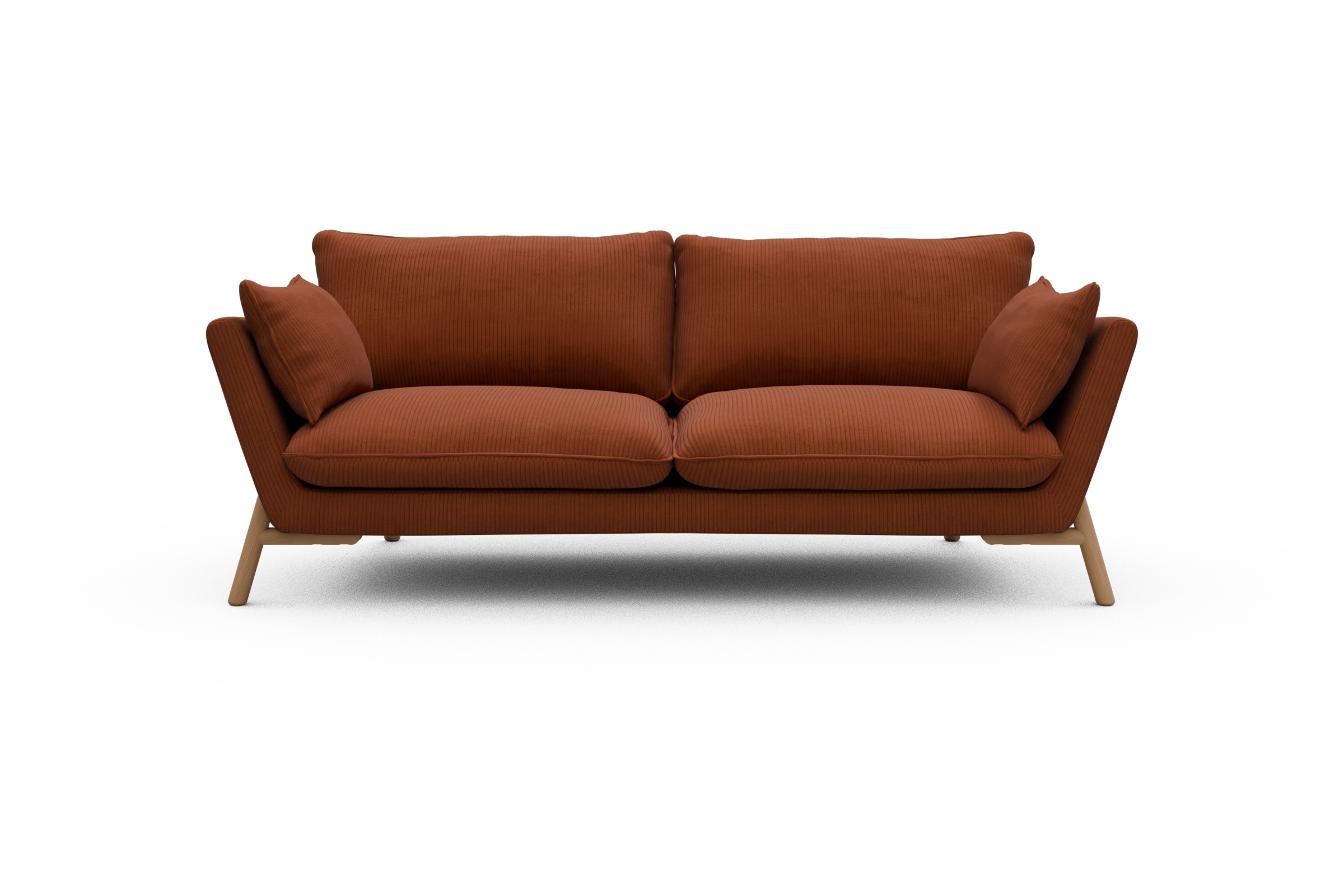 Skandi Home Sofa Emil 3-Sitzer Beinfarbe Eiche Natur Corduroy-Burnt-Orange moebelfaktor