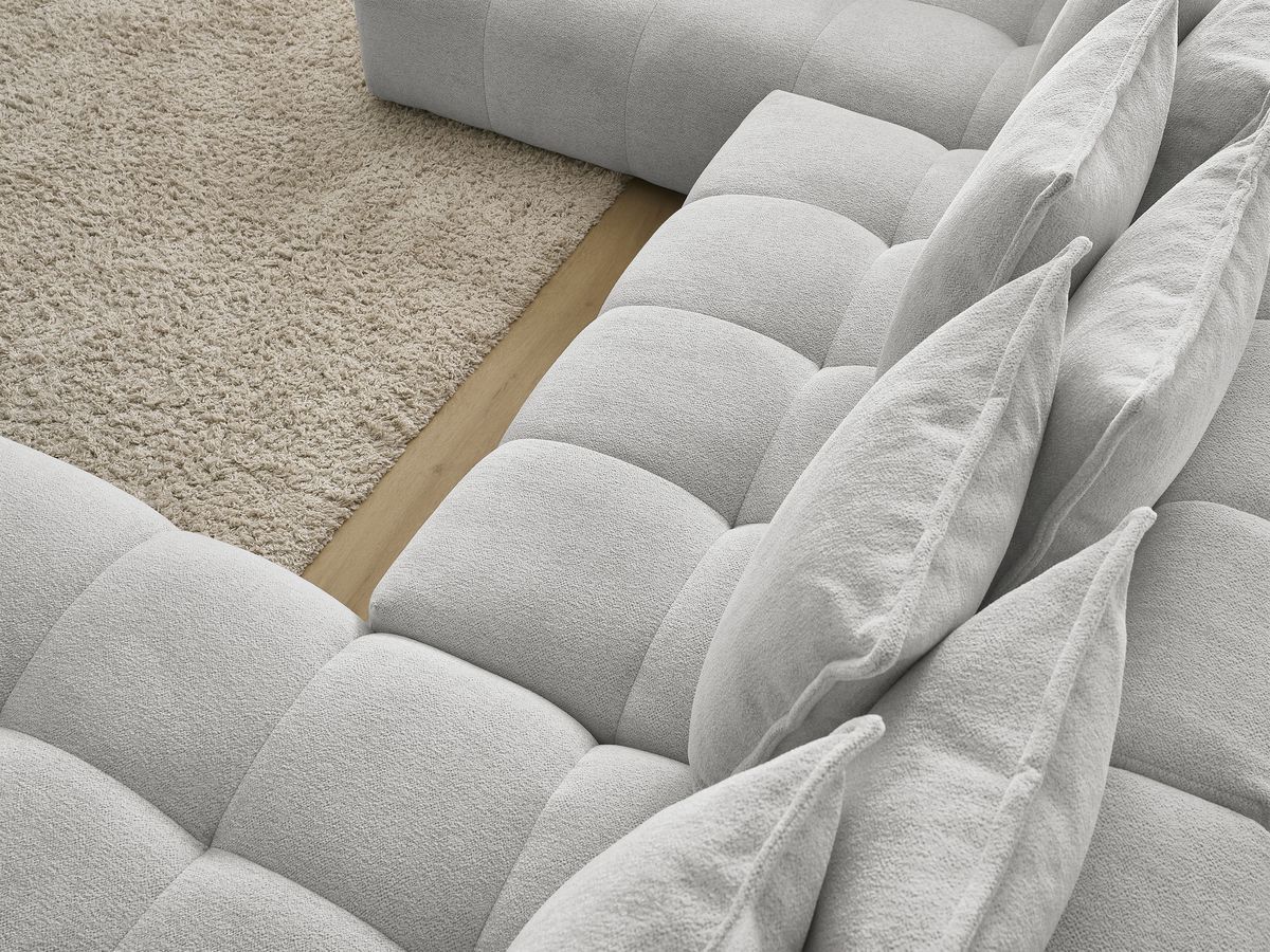 Bobochic Everest Wohnlandschaft, 14 Kissen Melange-Stoff Hellgrau Ecke rechts