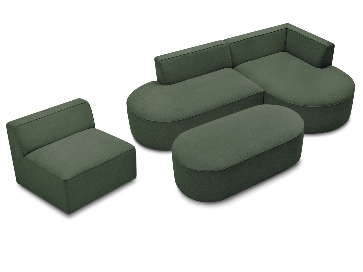 Bobochic Rousseau Ecksofa mit Sofamodul und Pouf Melange-Stoff Grün Ecke rechts