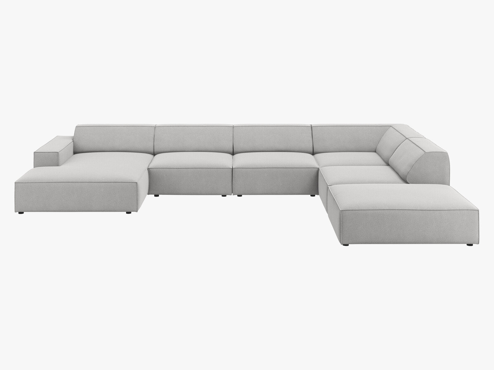 Micadoni Panorama-Ecksofa Jodie 7-Sitzer Rechts Strukturierter Stoff Megan Hellgrau