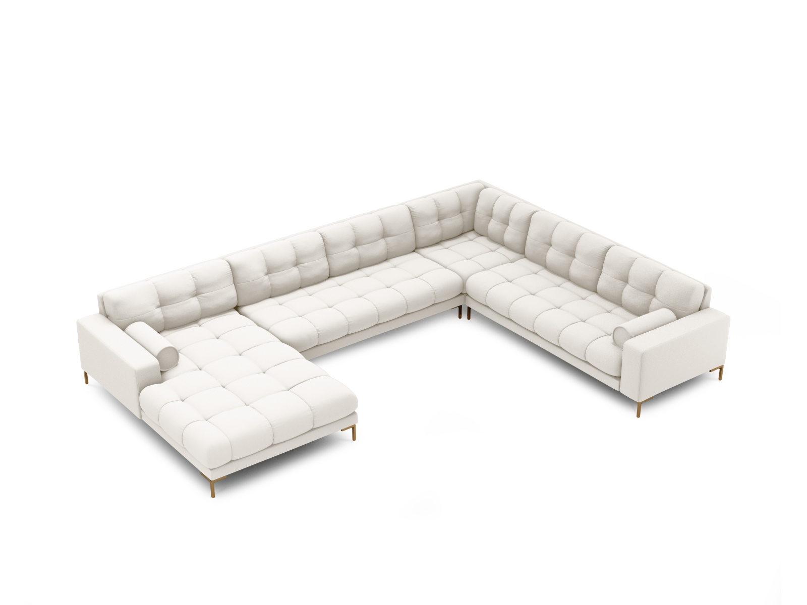 Cosmopolitan Design Panoramasofa Bali 7-Sitzer 327 cm Strukturierter Stoff Neve Helles Beige Rechts Beine Gold