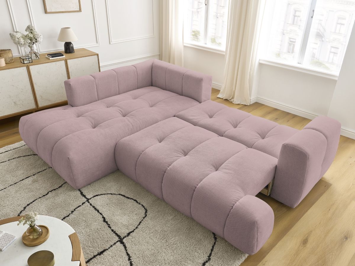Bobochic Fuji Ecksofa mit Schlaffunktion und Bettkasten 282 × 204 cm Stoff Rosa Ecke links