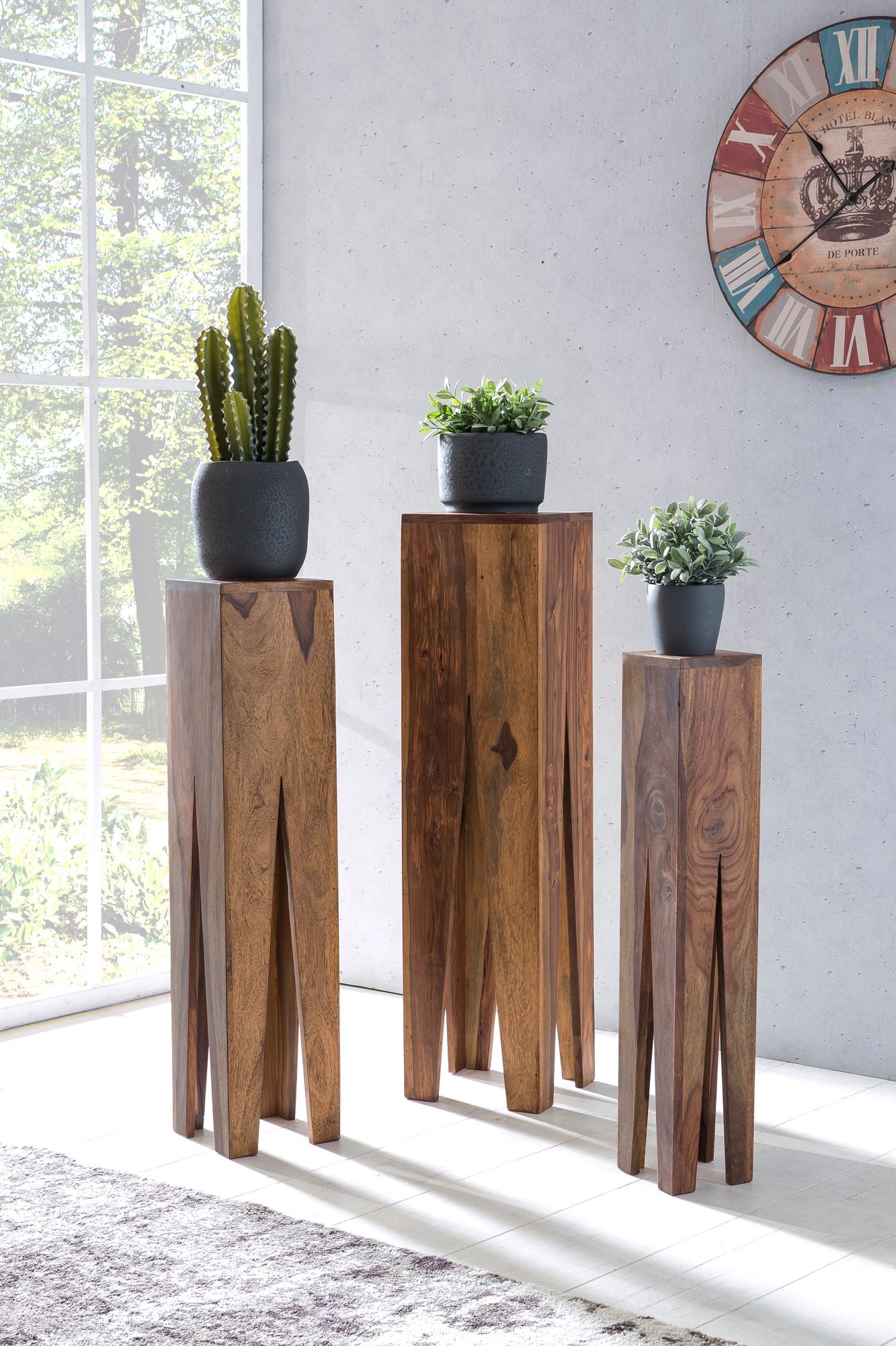 Satztisch 3er-Set Vardal Massivholz Sheesham 25 × 25 × 100 cm