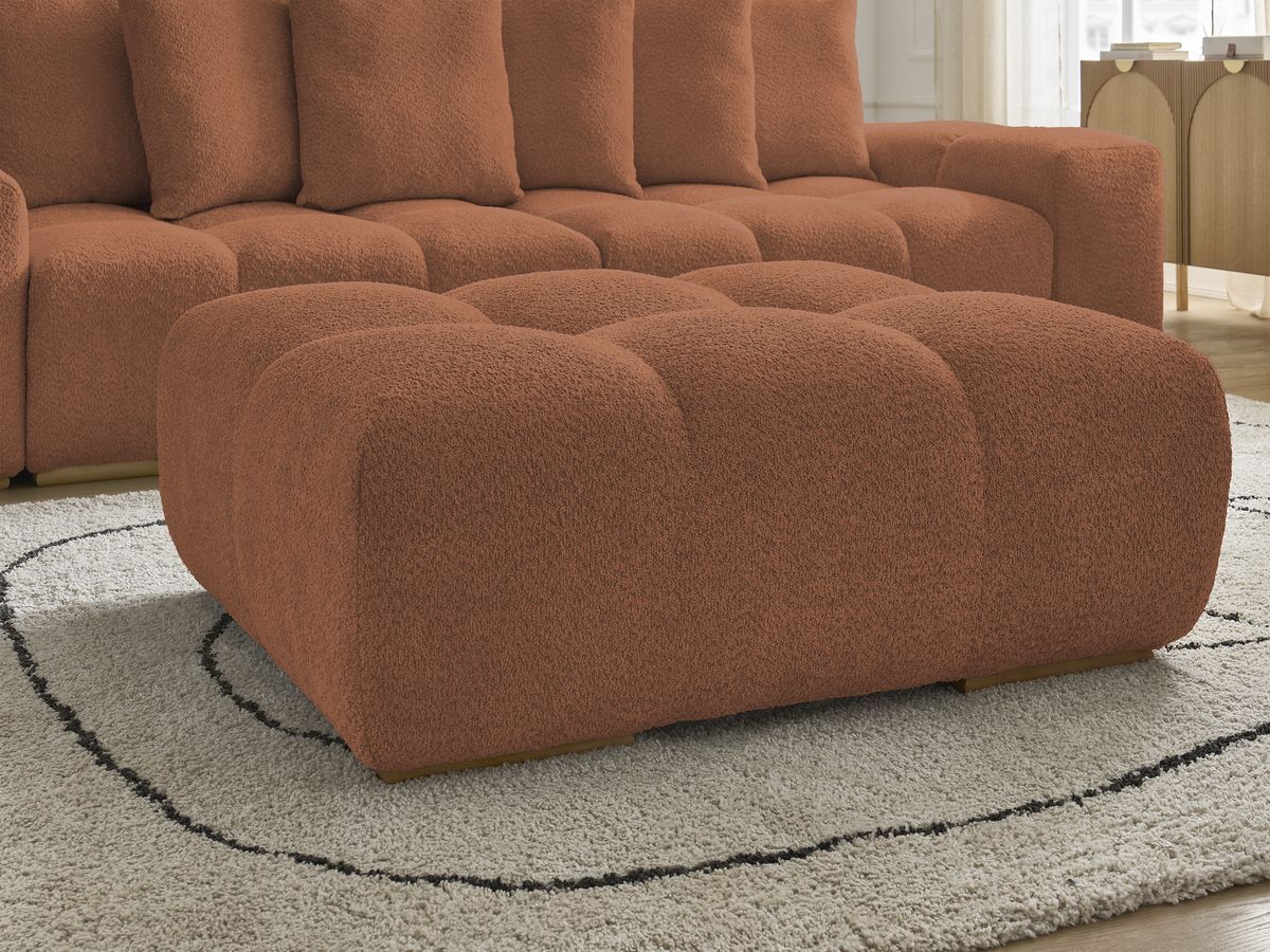 Bobochic Anakin Sofa 3-Sitzer mit Pouf, 6 Kissen Bouclé-Stoff Orange