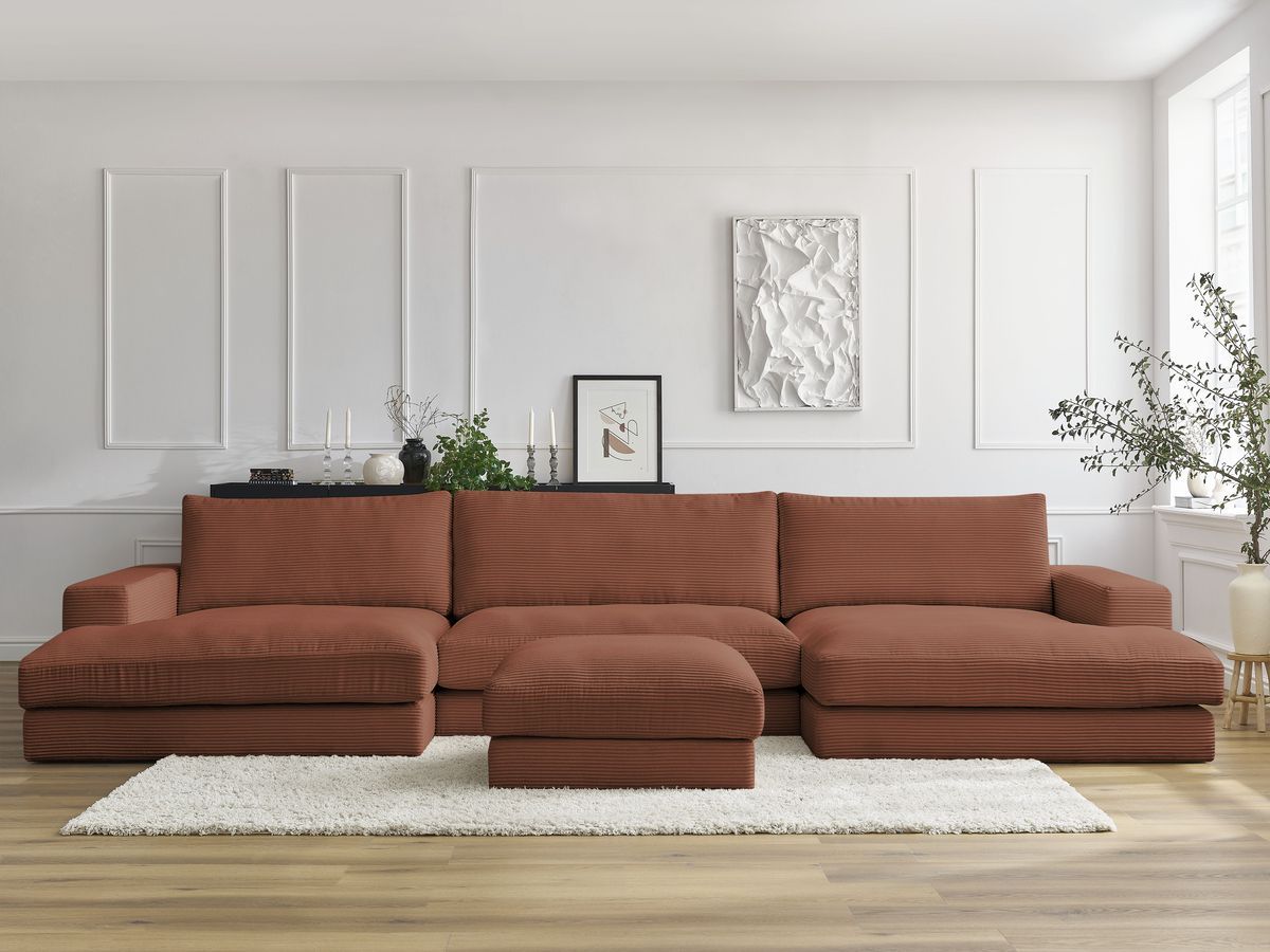 Bobochic Leonard Wohnlandschaft mit Pouf 404 × 159 cm Cordsamt Orange