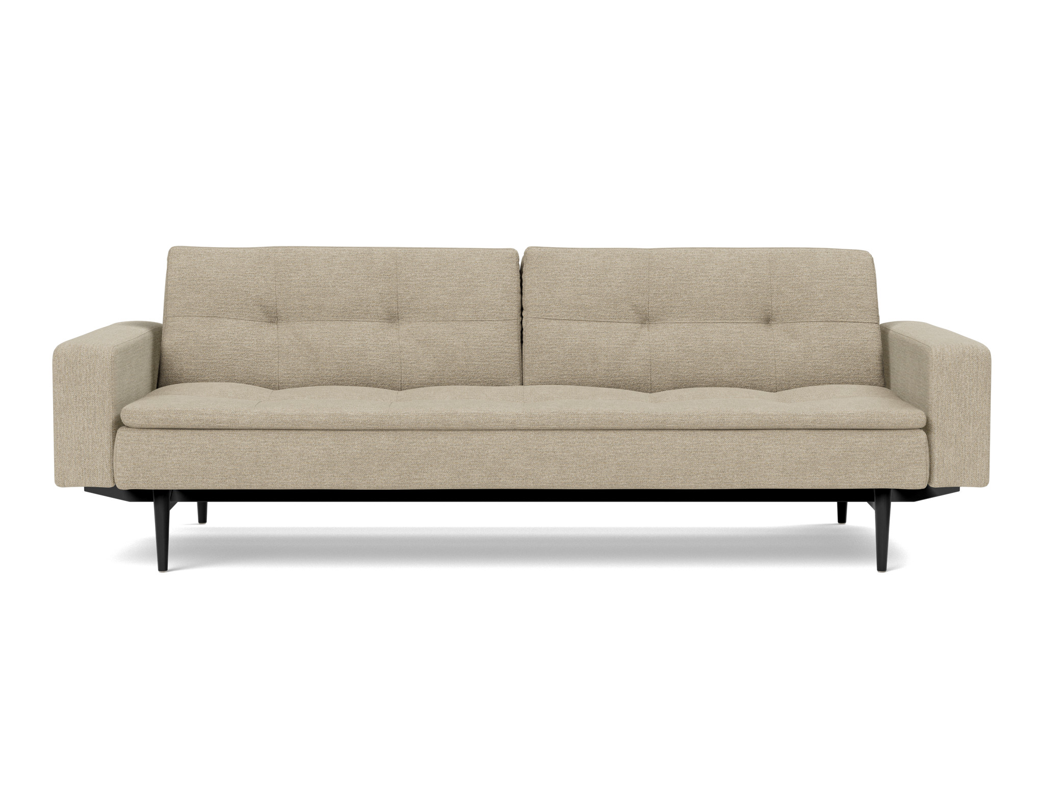 Schlafsofa Dublexo mit Armlehnen Strukturierter Stoff Taura 356-Sand Beine Styletto Eiche schwarz
