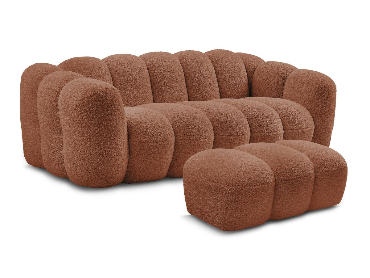 Bobochic Hippolyte Sofa 3-Sitzer mit Pouf Bouclé-Stoff Orange