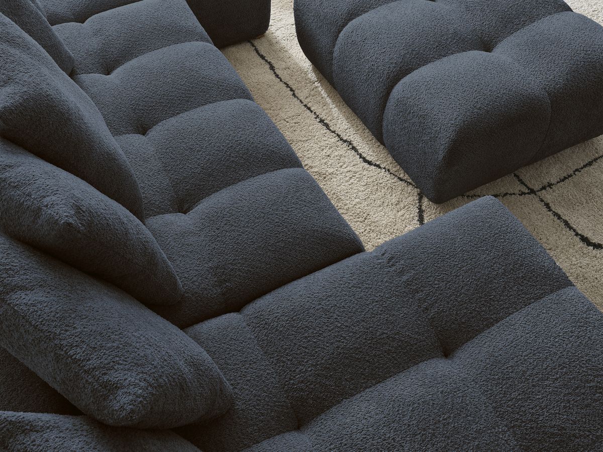 Bobochic Anakin Wohnlandschaft mit Pouf, 10 Kissen Bouclé-Stoff Dunkelblau