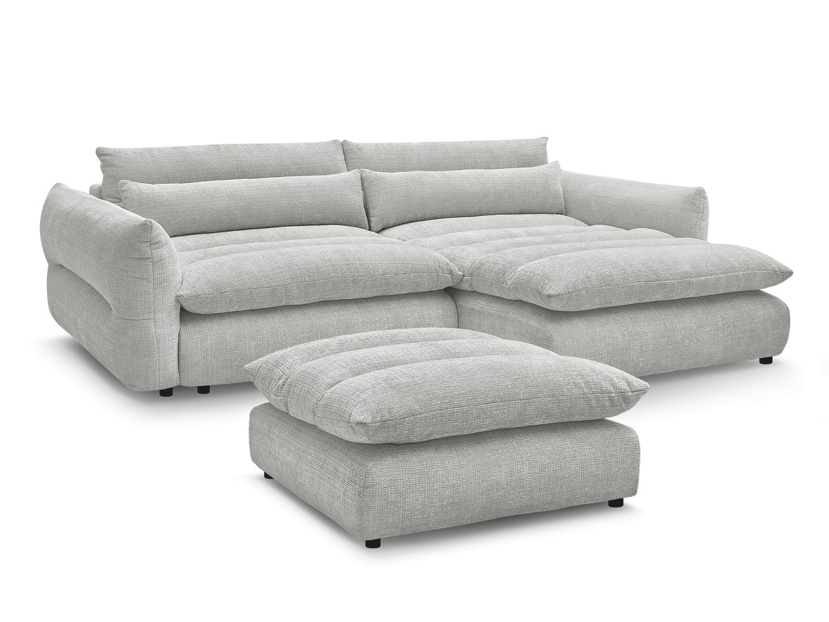 Bobochic Neil Ecksofa mit Pouf Strukturstoff Hellgrau Ecke rechts