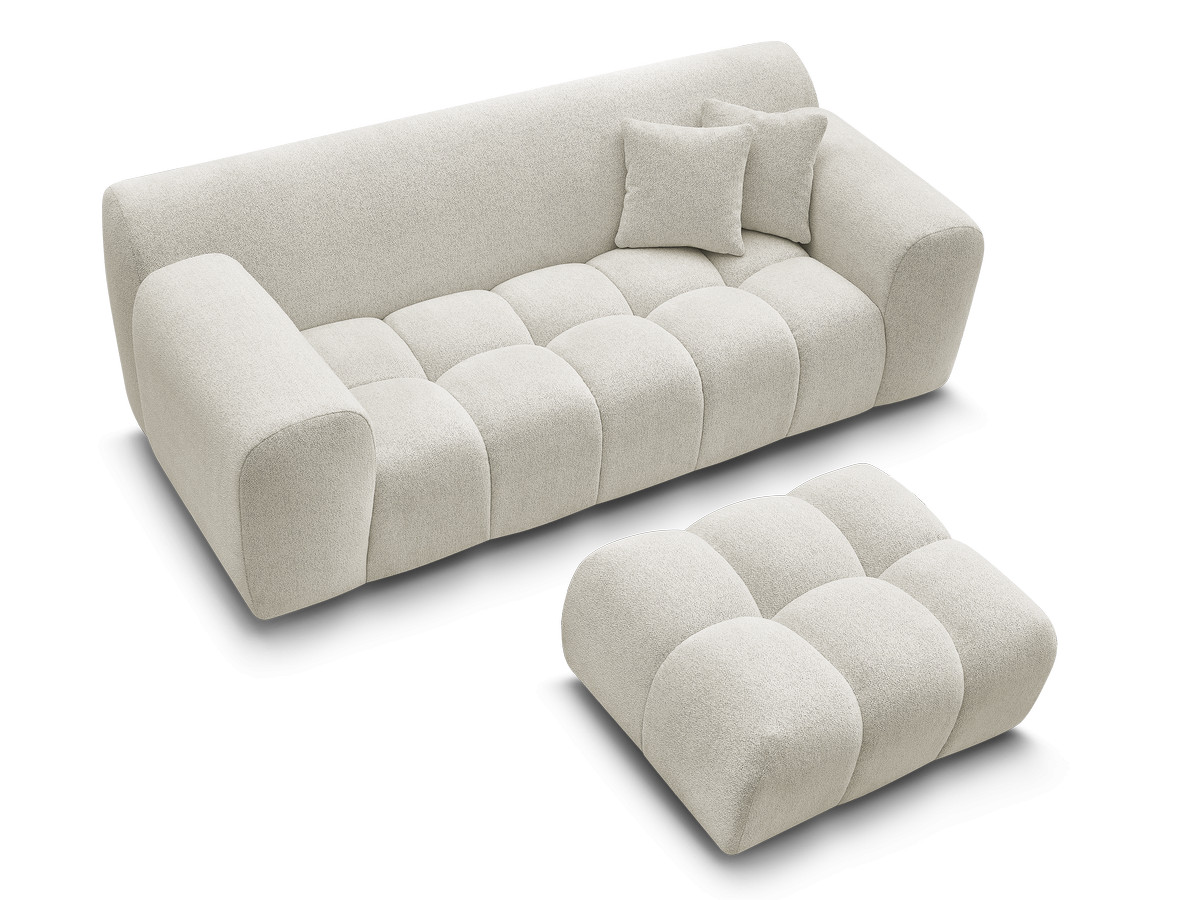 Bobochic Melisse Sofa 2-Sitzer mit Pouf Melange-Stoff Weiß