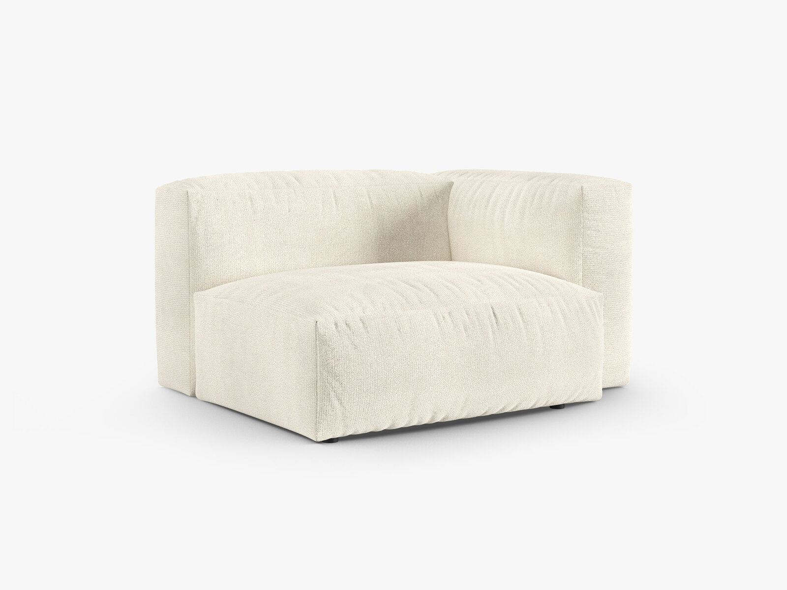 Micadoni Eckmodul mit Armlehne Martina 1-Sitzer 90cm Sitztiefe Rechts Boucle Monet Elfenbein