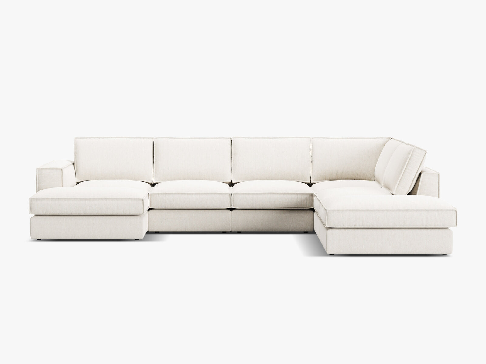 Micadoni modulares Panorama Ecksofa Pola 5-Sitzer Rechts Strukturierter Stoff Babel Weiß