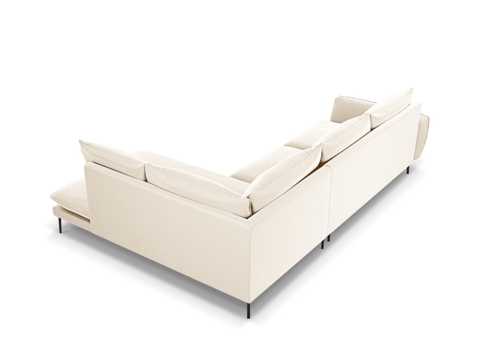 Cosmopolitan Design Ecksofa Vienna 6-Sitzer Samt Bluvel Helles Beige Rechts Beine Schwarzes Metall