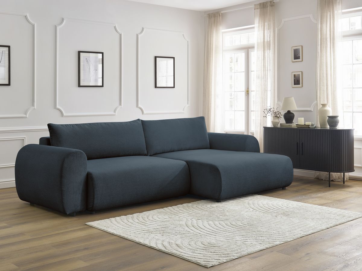 Bobochic Lucien Ecksofa mit Schlaffunktion und Bettkasten 314 × 167 cm Stoff Dunkelblau Ecke rechts