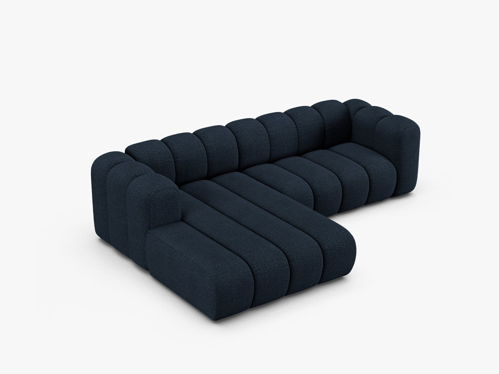 Micadoni Modulares Ecksofa Lupine 4-Sitzer mittelgroß Links Boucle Baloo Dunkelblau