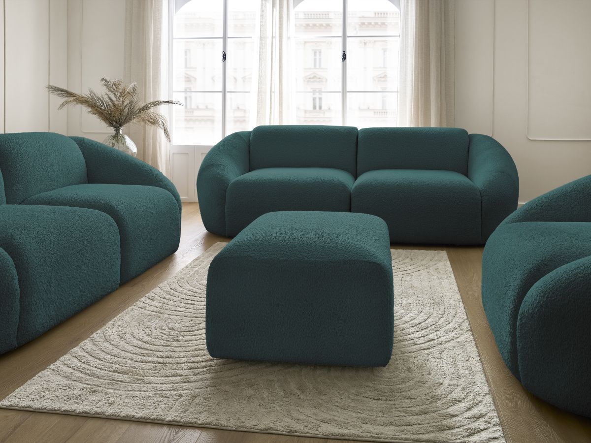 Bobochic Tina Sofa 7-Sitzer mit Pouf Bouclé-Stoff Hellblau