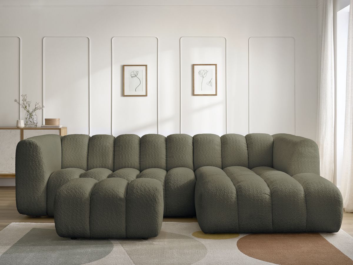 Bobochic Talia Ecksofa mit Pouf Bouclé-Stoff Grün Ecke rechts